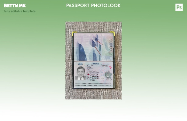 Модерен стил шаблон за презентација на канадски пасош со фото изглед